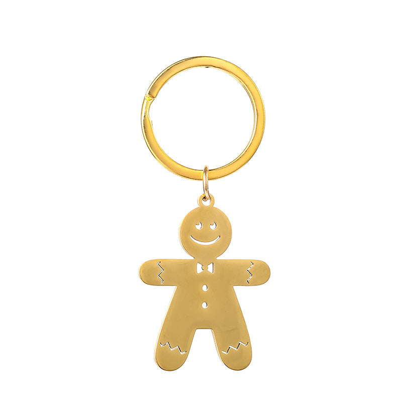 Wholesale Christmas Cartoon Gingerbread Man Stainless Steel Keychain